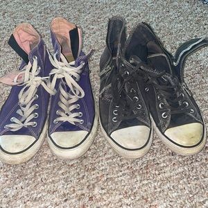 2 pairs of zip up high top converse
